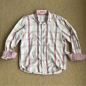 Tommy Bahama Shirt Hideaway Fronds Afterglow Silk Plaid SZ Medium Peach white